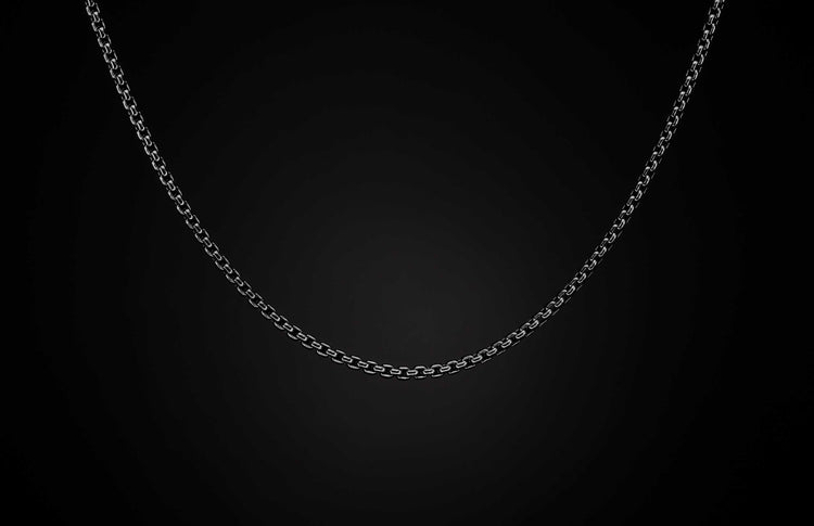 Black Box Chain men's jewelry from William Henry is bronze with black PVD coating for easy care and durability.