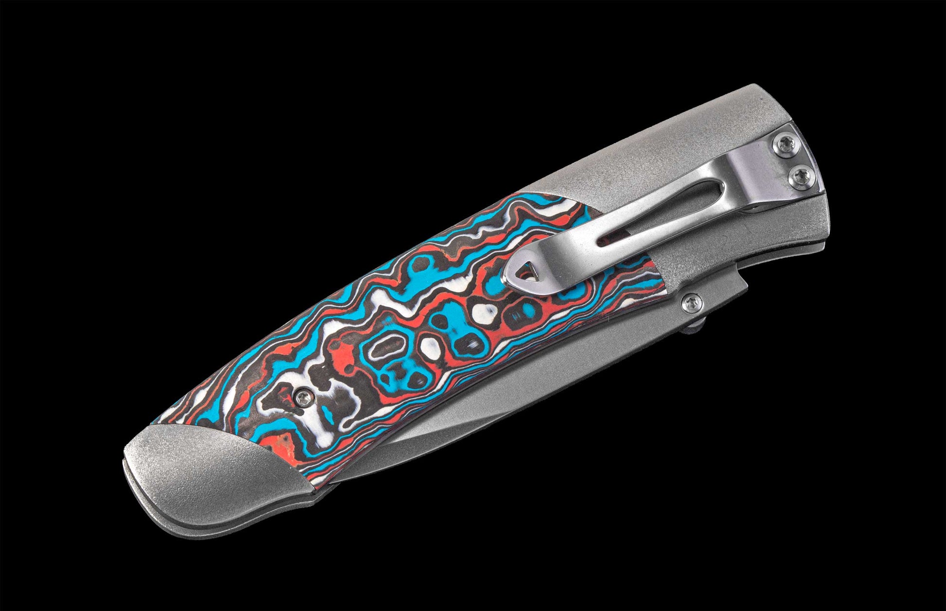 Folding knife with a colorful handle on a black background