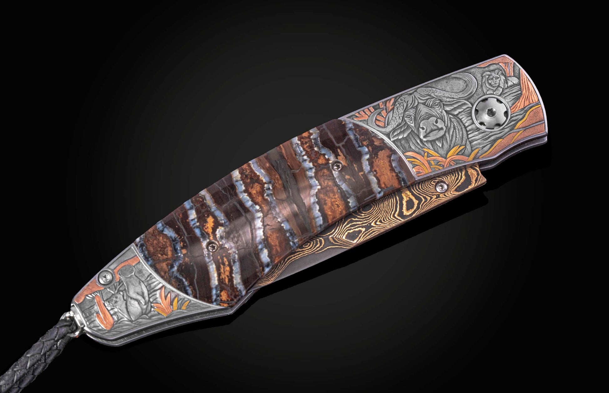 Decorative knife with intricate patterns on a dark background
