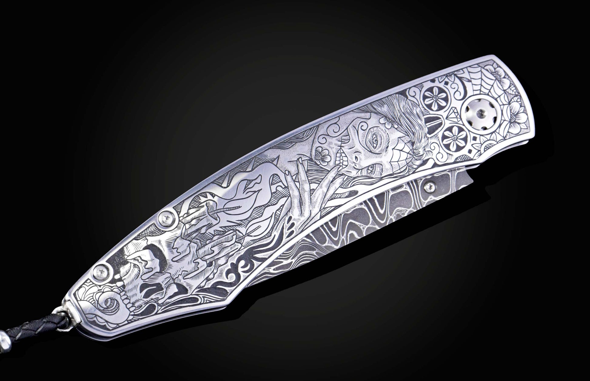 Decorative knife with intricate patterns on a dark background