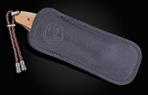 William Henry knife with wood from Yankee Stadium, Mokume Gane frame, and damascus blade