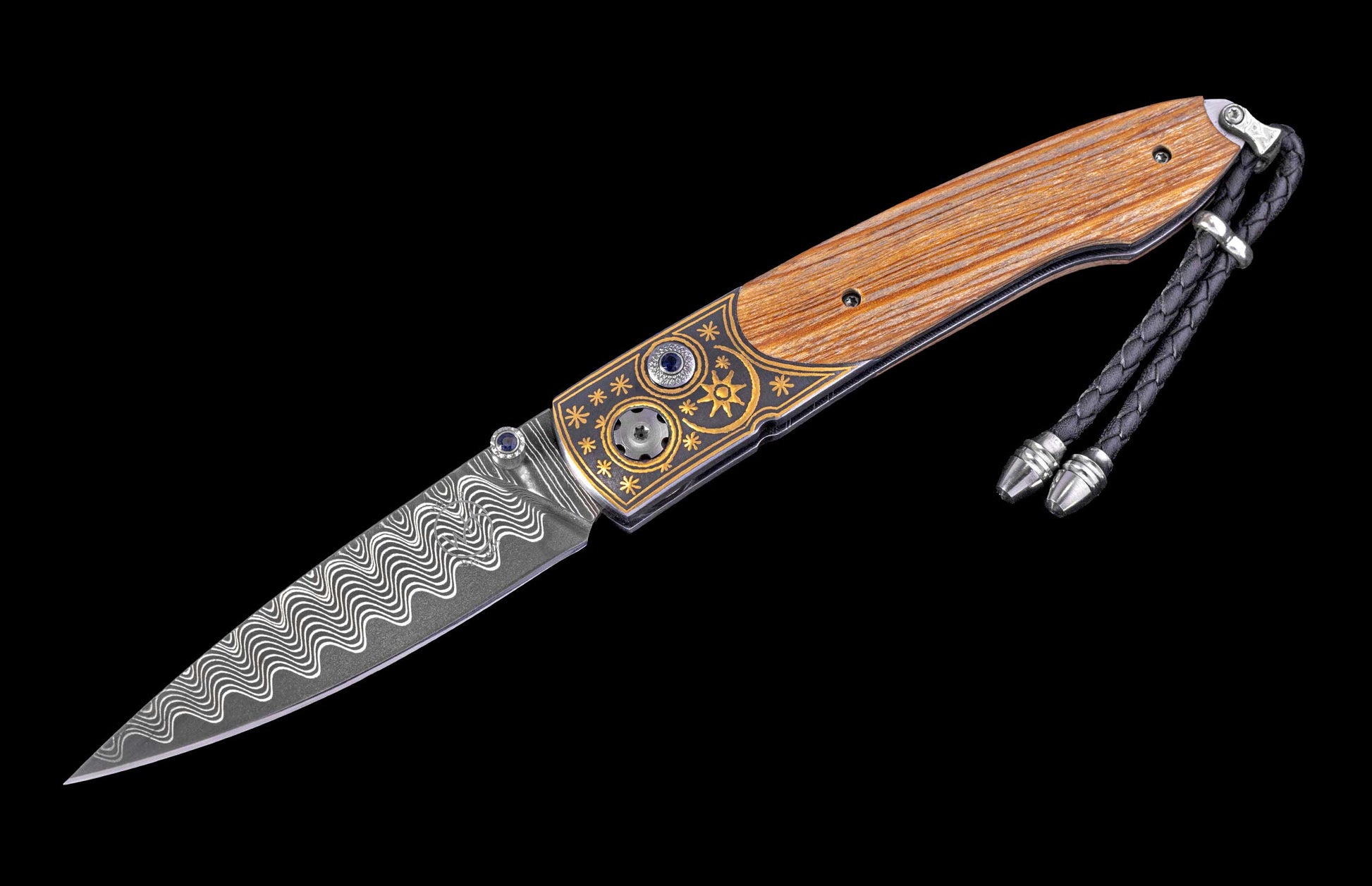 Folding knife with wooden handle on a black background