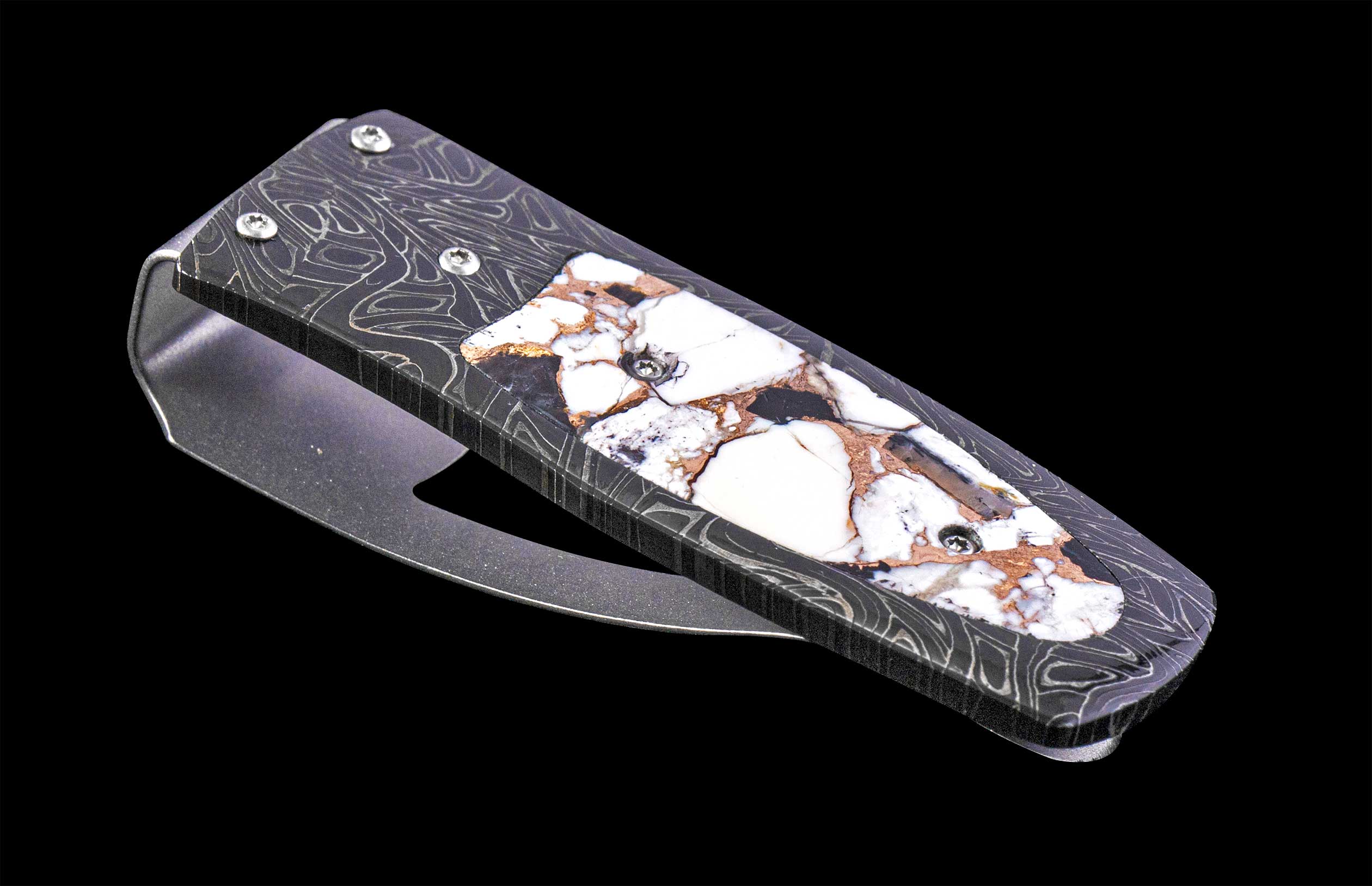  William Henry money clip with White Buffalo Turquoise in a bronze matrix. 