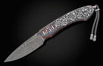 Custom William Henry Wave Mokume folding knife with hand-forged damascus blade