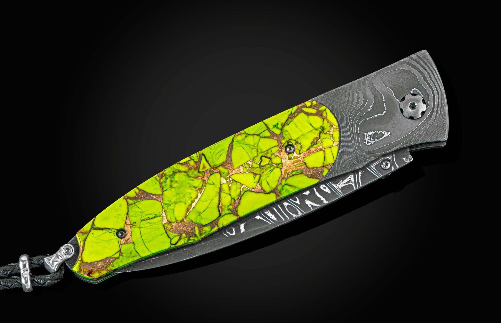 Handcrafted knife from William Henry features hand-forged 'Twist' damascus steel by Chad Nichols