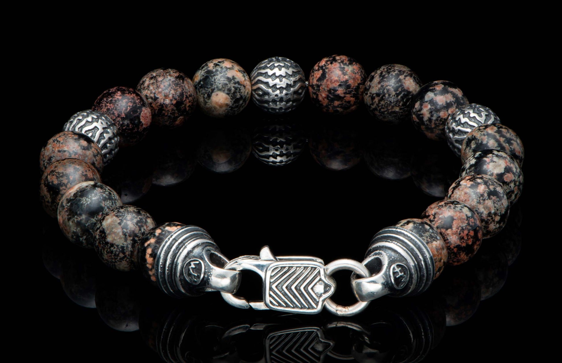 The Seaside Red Obsidian Beaded Bracelet with Sculpted Sterling Silver clasp