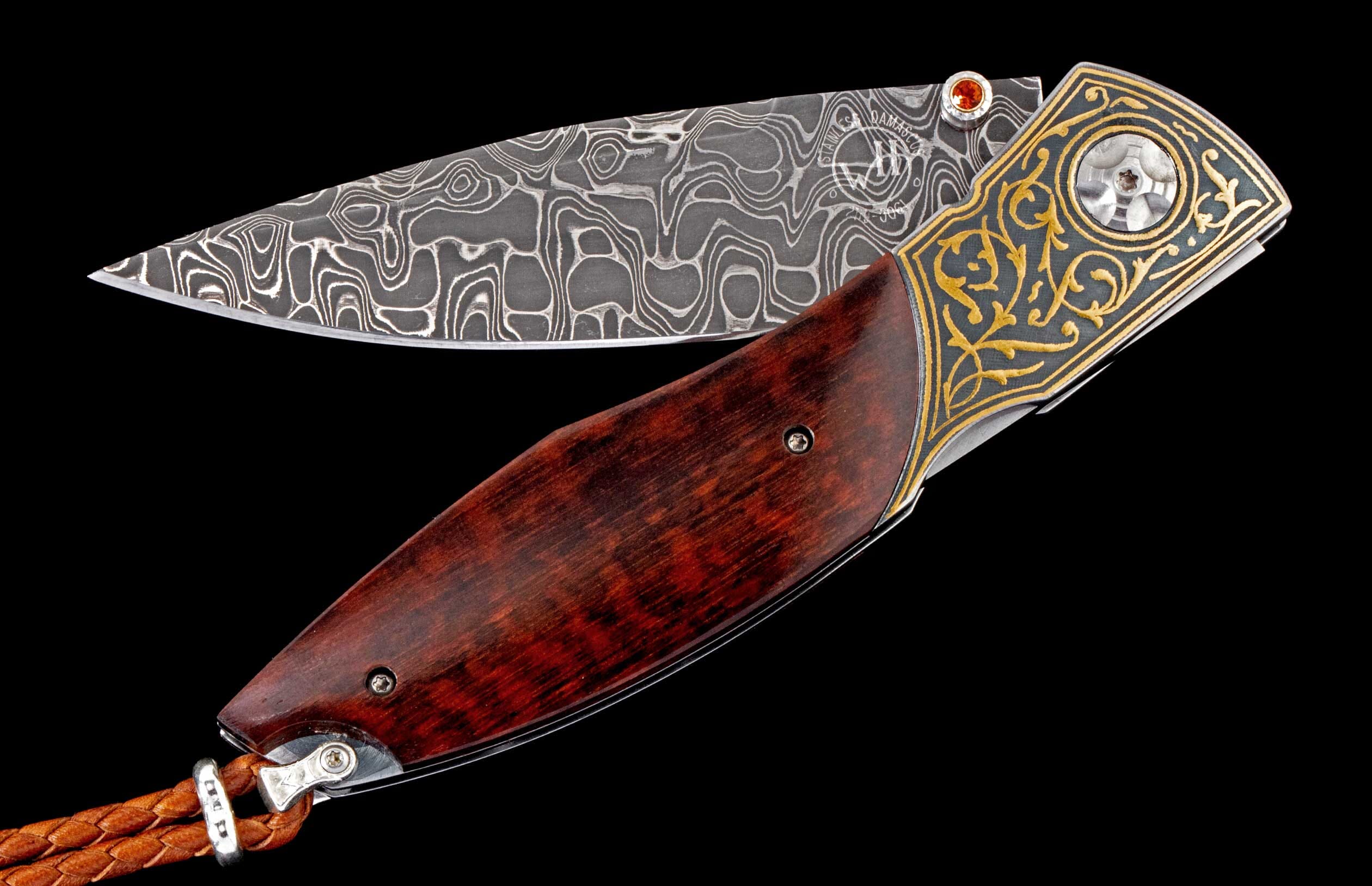 24K gold Koftgari inlaid with Snakewood. Hand-forged damascus blade ...