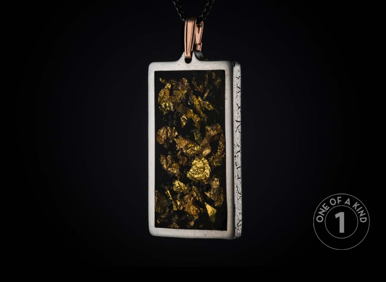 One of a kind sterling silver pendant necklace with 23.5K gold foil