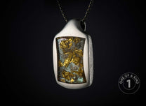 One of a kind sterling silver pendant necklace featuring 23.5K Yellow gold foil