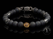 One of a kind bracelet from William Henry featuring hematite, rose gold, and sterling silver beads.