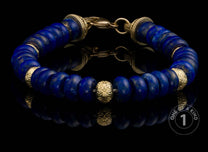 One of a Kind bracelet from William Henry featuring 18K Yellow gold and lapis lazuli beads.
