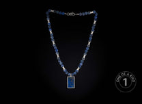 One of a kind sterling silver pendant necklace from William Henry featuring a labradorite inlay and sodalite beads.