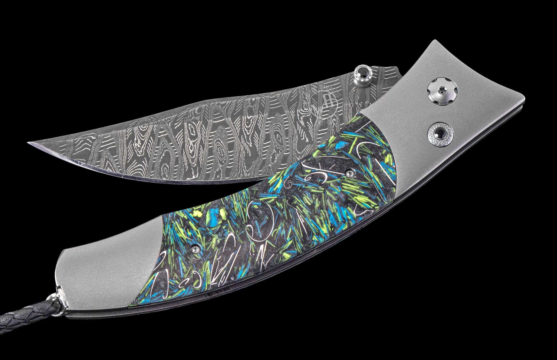 One of a Kind William Henry Custom Knife with titanium, Custom resin scales, and damascus steel