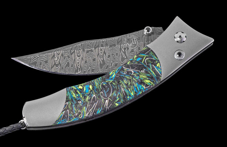 One of a Kind William Henry Custom Knife with titanium, Custom resin scales, and damascus steel