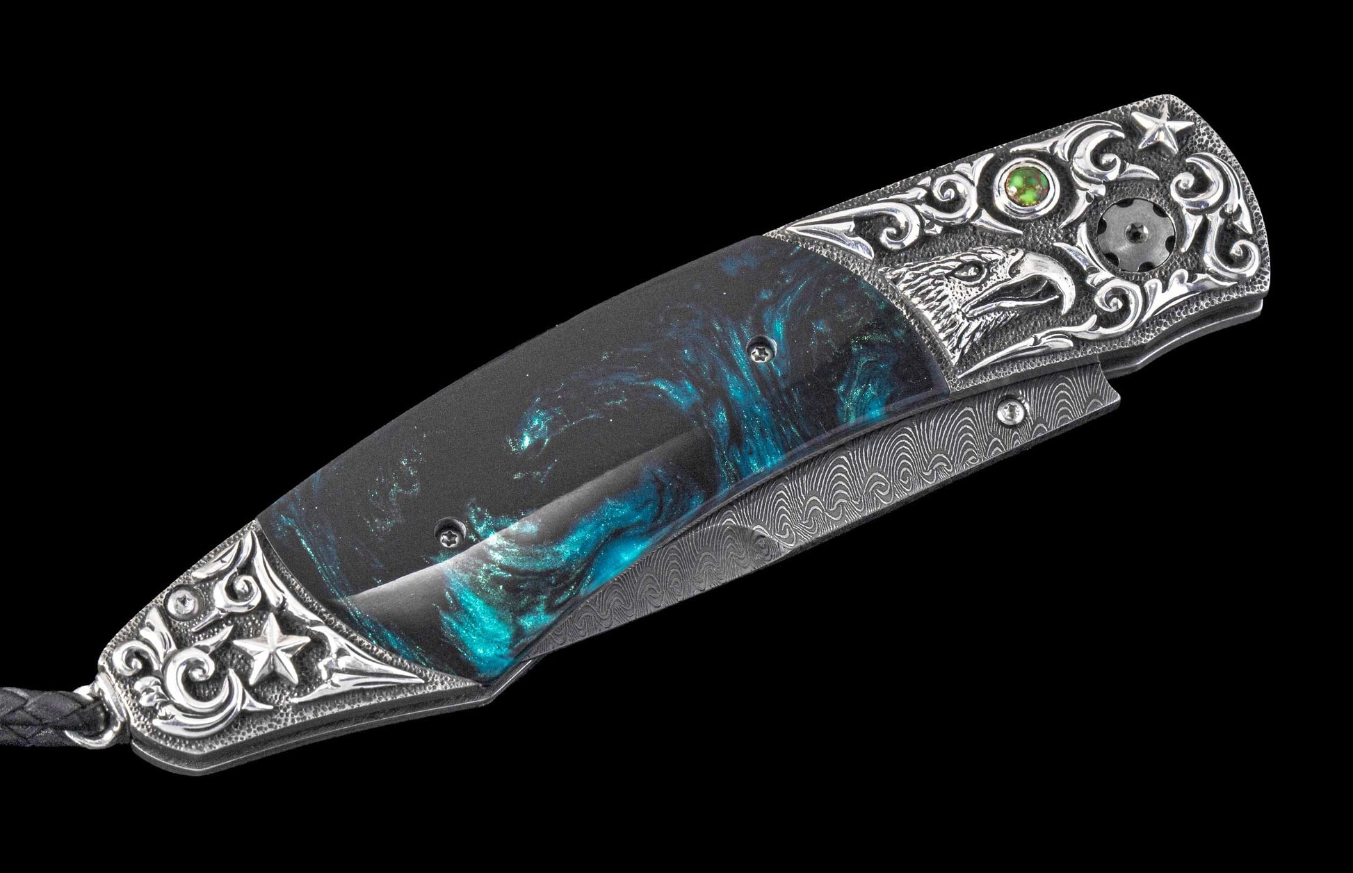 One of a Kind William Henry Custom Knife with Hand-carved sterling silver frame