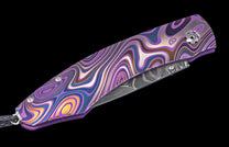 One of a Kind William Henry Custom Knife with purple Laser color-engraved titanium frame and damascus steel blade