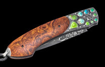 One of a Kind William Henry Custom Knife with Hand-carved sterling silver w/inlaid 'Carico Lake' turquoise frame