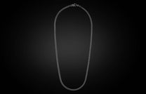 Silver-toned woven chain necklace with a detailed lobster clasp, laid flat.