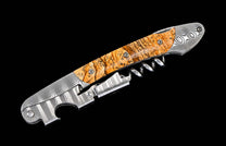 One of a kind William Henry custom corkscrew with hand forged Damascus steel and Glass Flower stone