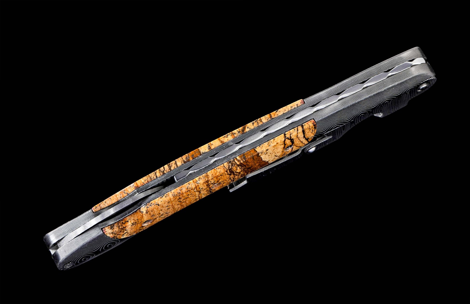 One of a kind William Henry custom corkscrew with hand forged Damascus steel and Glass Flower stone