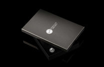 ZW LIZ BLK MT|Dark grey textured gift box by William Henry for a large leather zipper wallet, with branding on the lid and inside.